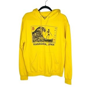 Bowery Kanagawa Japan Skeleton Surfing Yellow Hoodie Sweatshirt size Medium